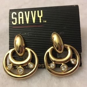 Savvy by Swarovski crystal gold-tone clip earrings